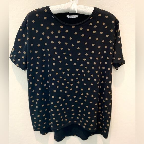 ZARA | Black Tan Polka Dots Basic Essential Crewneck Short Sleeve Tee | Large - Picture 1 of 5